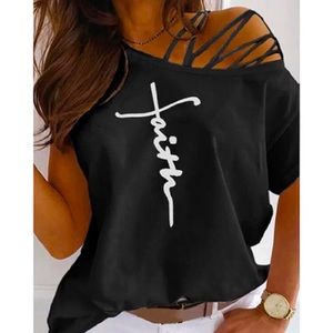 Restocking soon! Off the shoulder “Faith” shirt.